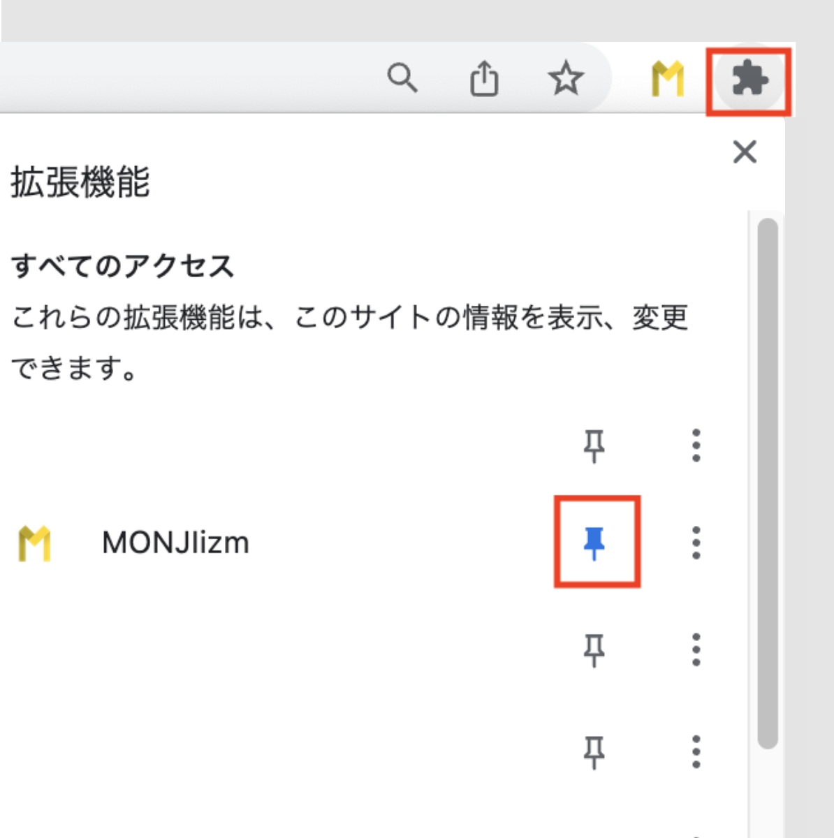 拡張機能をピン留め